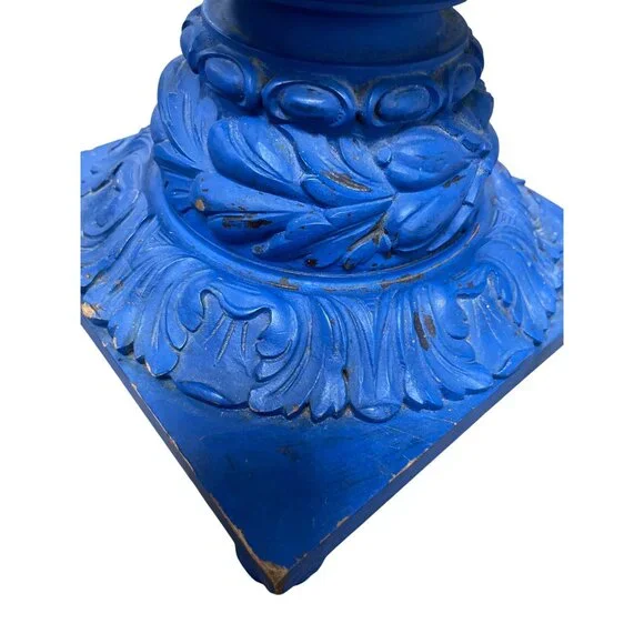 Vintage Blue ornate Handmade Carved floral Wooden Candle Holder19.5x8 SKU 9387